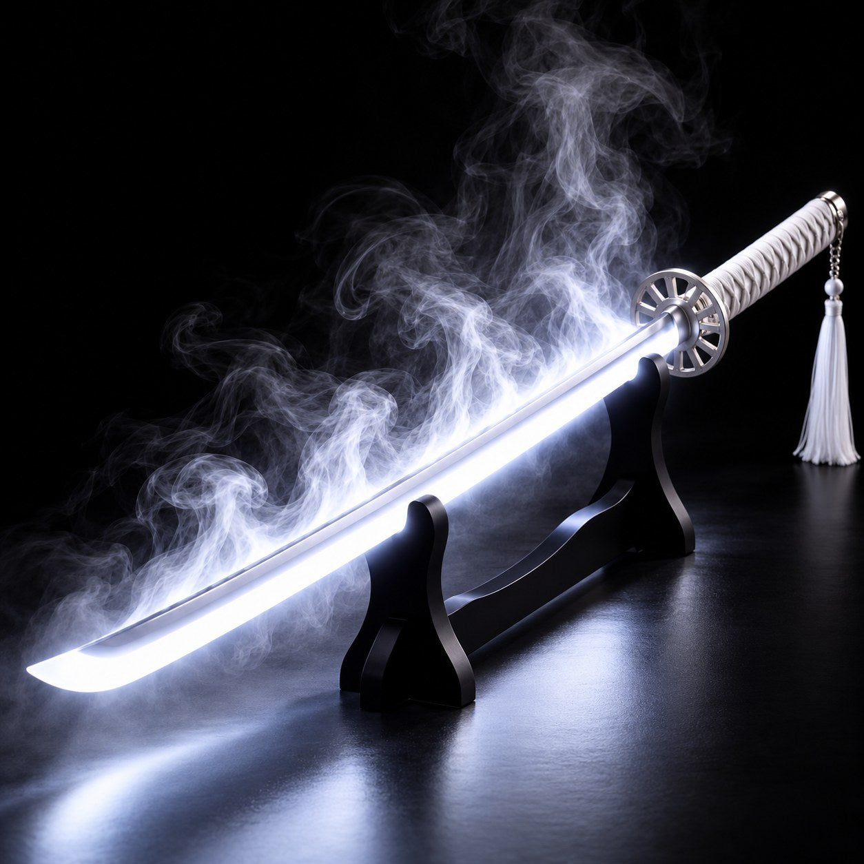 Light and mist along the katana blade